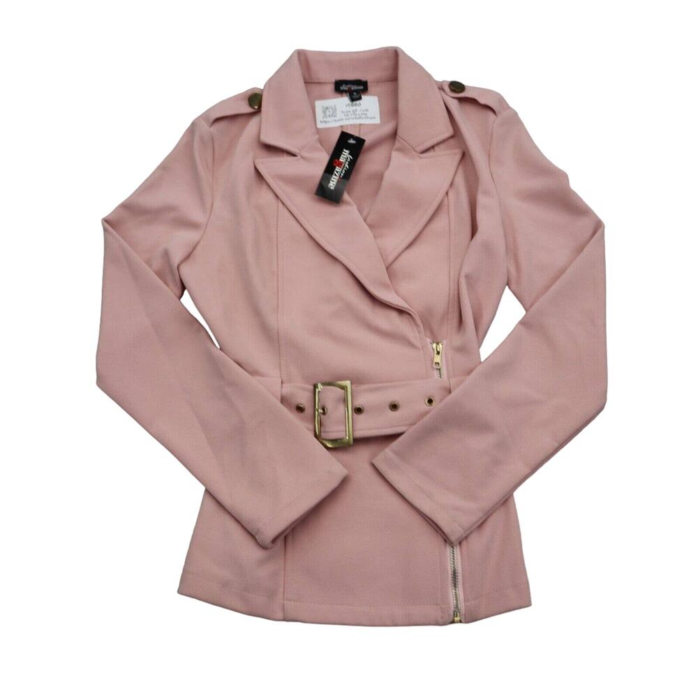 Fashion Magazine Jacket Womens S Pink Side Zip Long Sleeve Collared Top